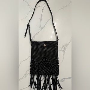 NANETTE LEPORE black woven fringe crossbody bag like new